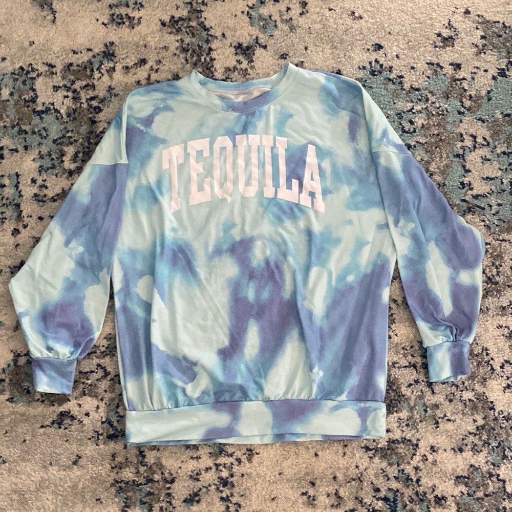 Blue tie dye Tequila oversized pullover sweatshirt